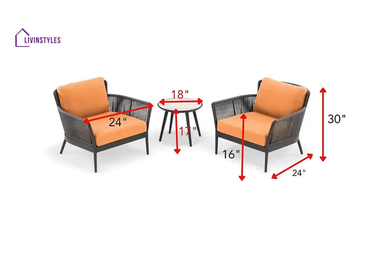 Tito Outdoor Patio Seating Set 2 Chairs and 1 Table Set (ORANGE) Braided & Rope - Coffee Table Sets