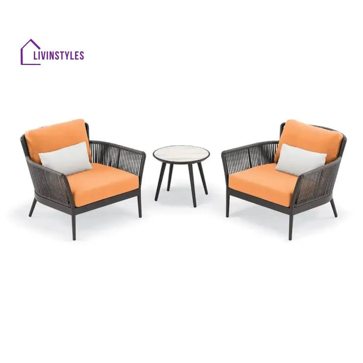 Tito Outdoor Patio Seating Set 2 Chairs and 1 Table Set (ORANGE) Braided & Rope - Coffee Table Sets