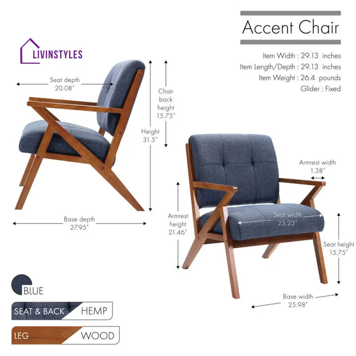 Tiya Solid Wood Frame and Fabric Arm Chair | Living Room Chair | Lounge Chair