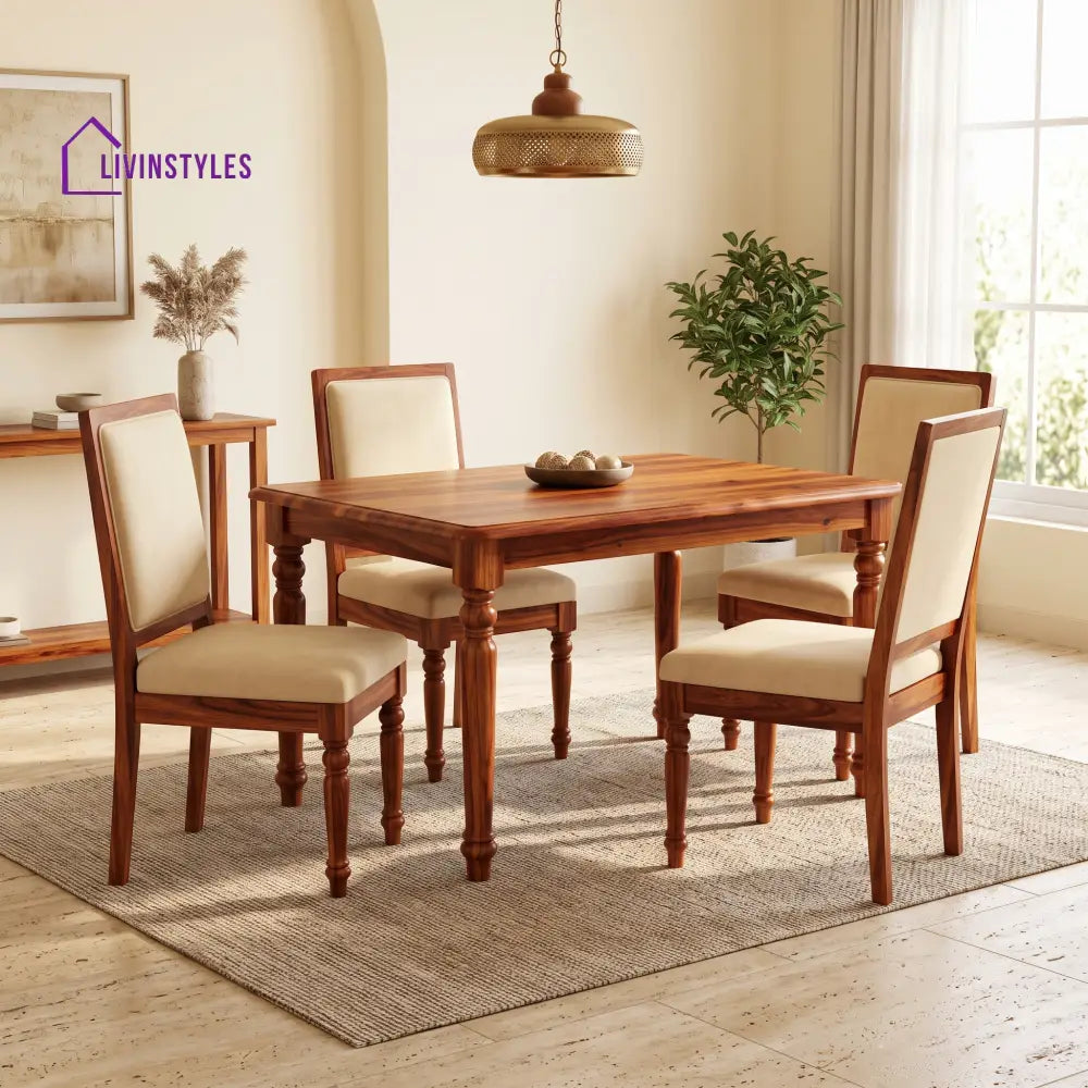 Tobias Premium Solid Wood 4 Seater Dining Table Set