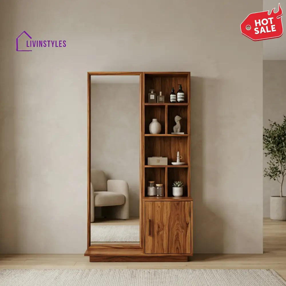 Toby Sheesham Wood Dressing Table with Mirror and Storage (Honey Finish)
