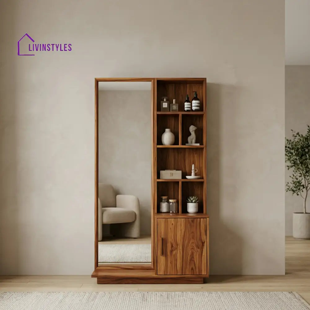 Toby Sheesham Wood Dressing Table with Mirror and Storage (Honey Finish)