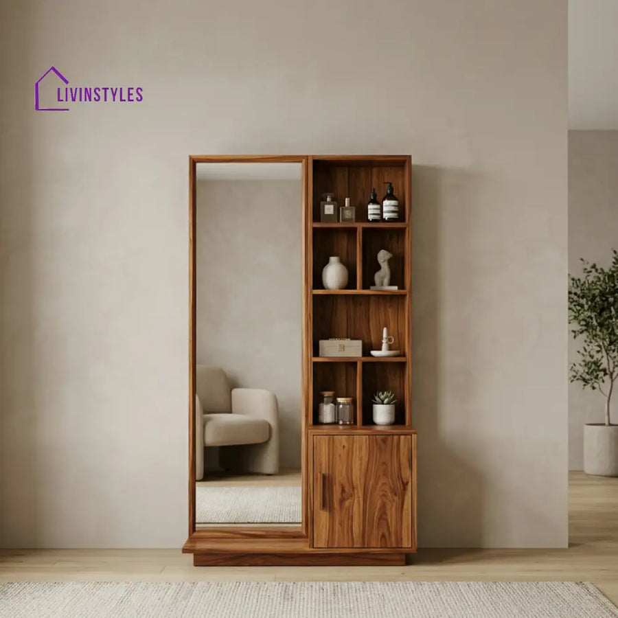 Toby Sheesham Wood Dressing Table with Mirror and Storage (Honey Finish)