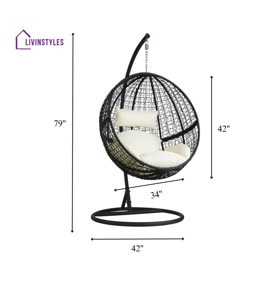 Tocci Single Seater Hanging Swing With Stand For Balcony Garden Swing (Black) - Swings