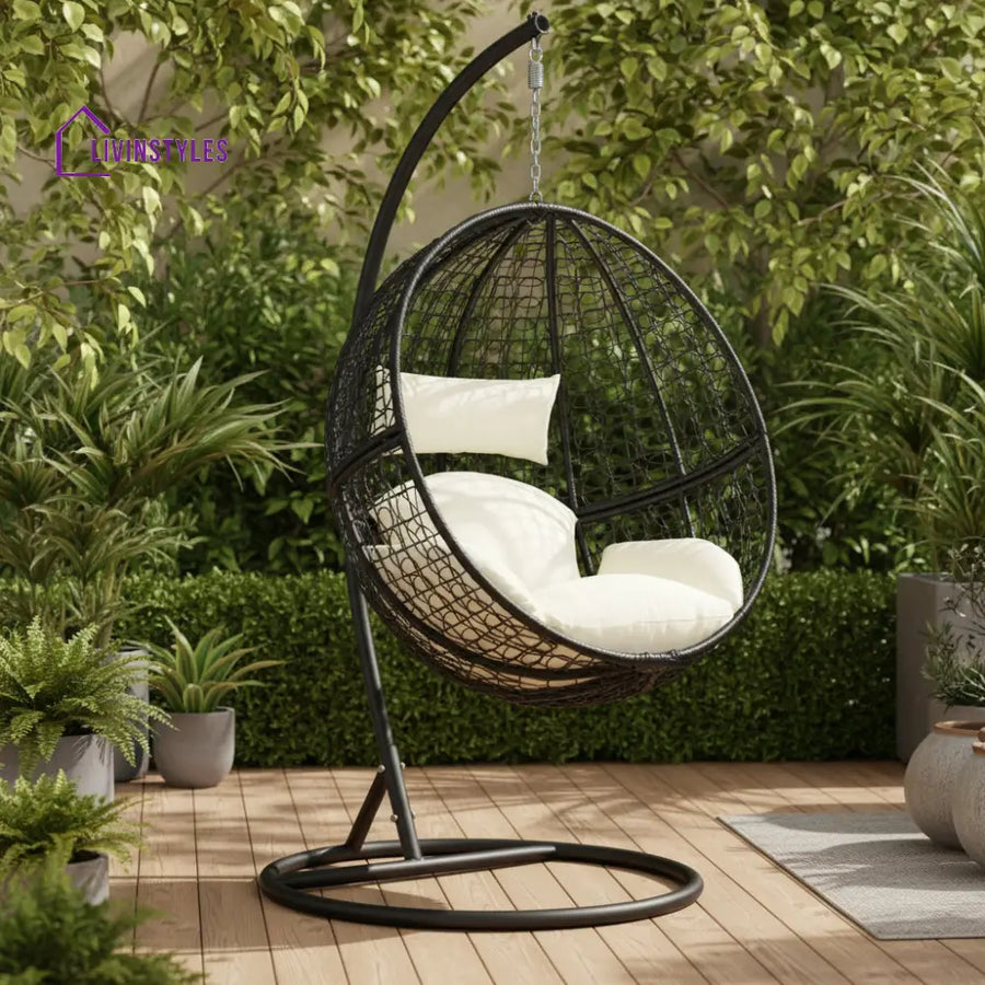 Tocci Single Seater Hanging Swing With Stand For Balcony Garden Swing (Black) - Swings