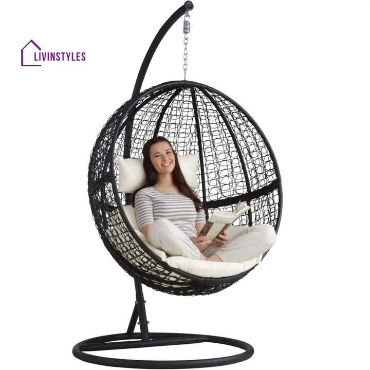 Tocci Single Seater Hanging Swing With Stand For Balcony Garden Swing (Black) - Swings
