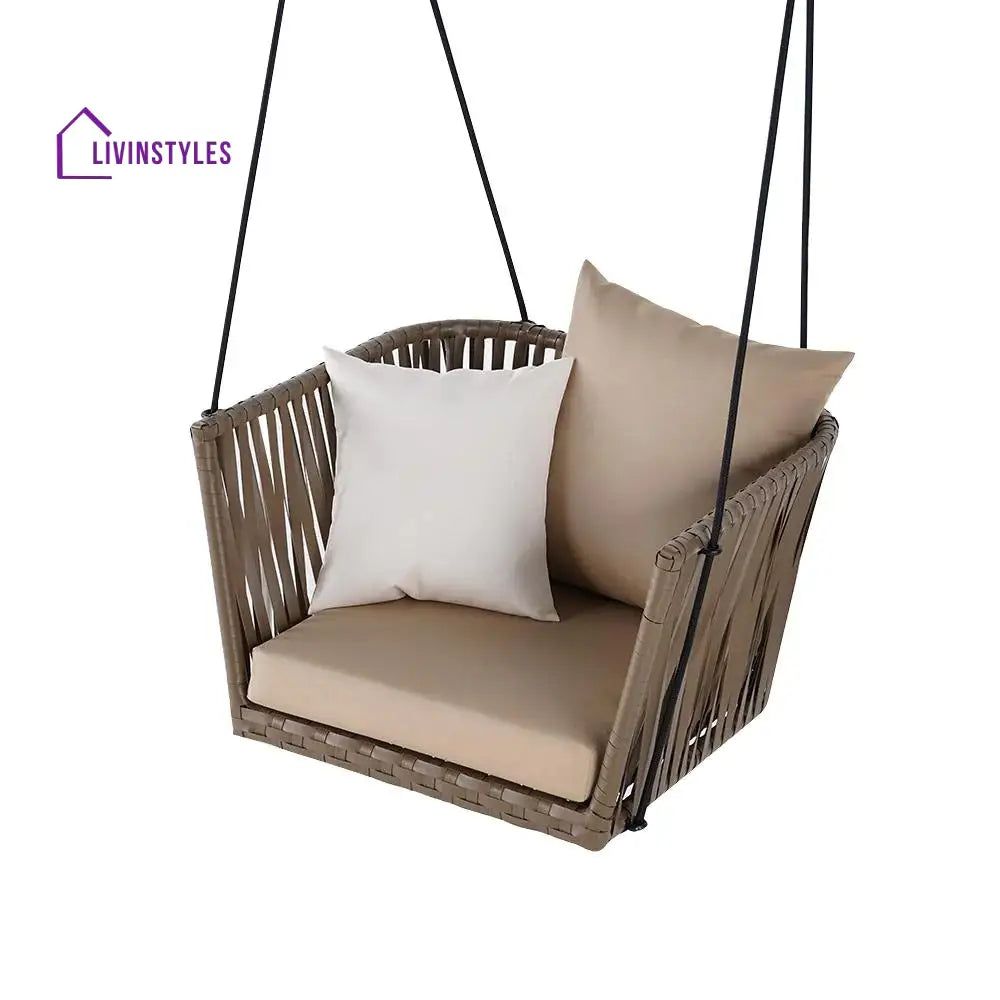 Tofull Single Seater Hanging Swing Without Stand For Balcony Garden Swing (Brown) - Swings