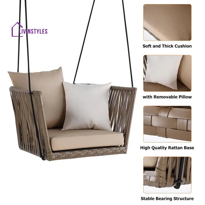 Tofull Single Seater Hanging Swing Without Stand For Balcony Garden Swing (Brown) - Swings