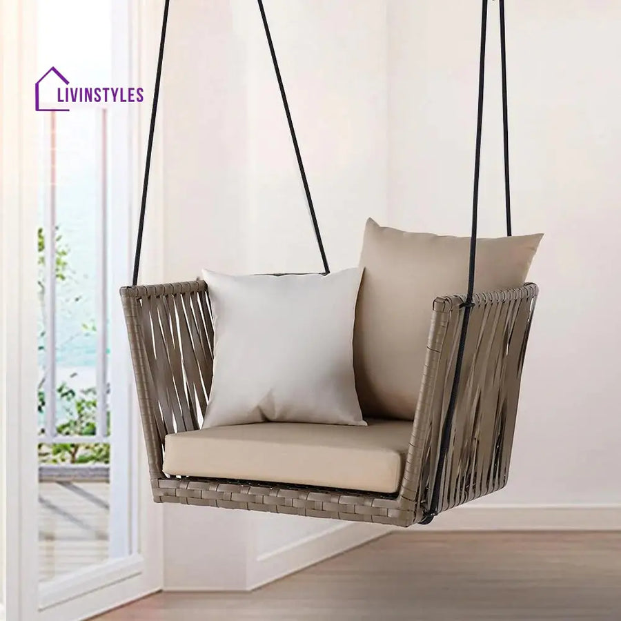 Tofull Single Seater Hanging Swing Without Stand For Balcony Garden Swing (Brown) - Swings