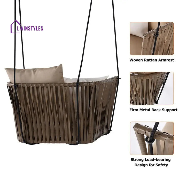 Tofull Single Seater Hanging Swing Without Stand For Balcony Garden Swing (Brown) - Swings
