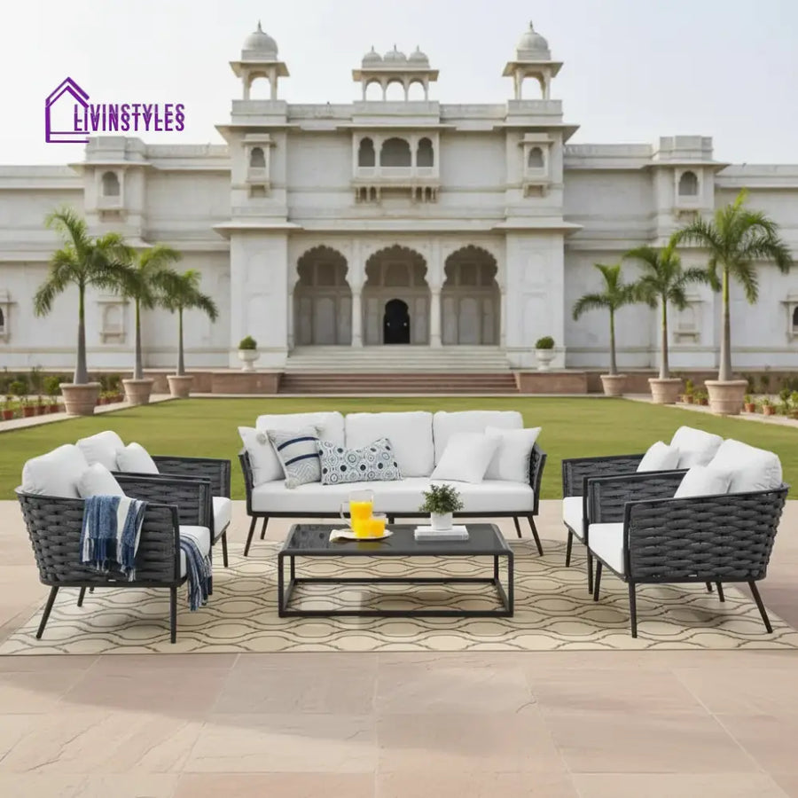 Tomoko 6-Piece Outdoor Rope Sofa Set (Grey & White) - Sofa Set