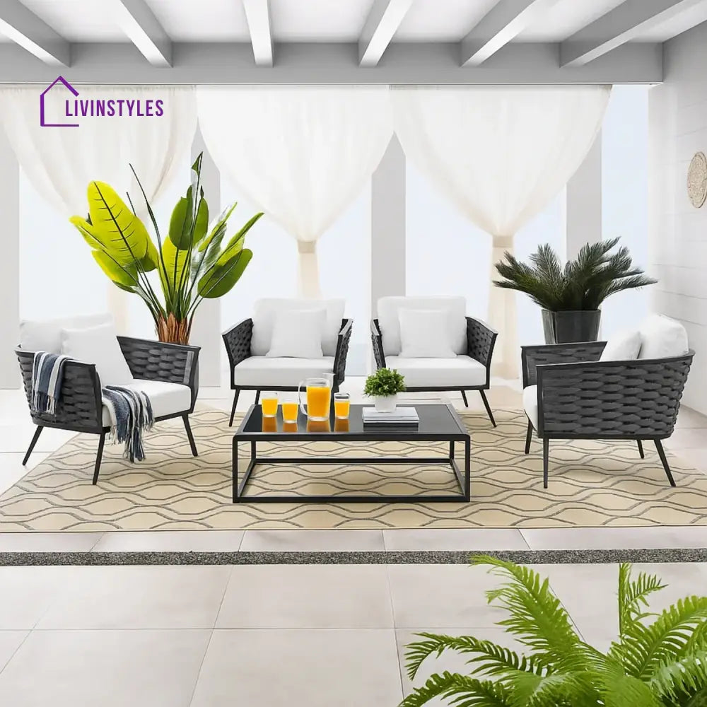 Tomoko 6-Piece Outdoor Rope Sofa Set (Grey & White) - Sofa Set