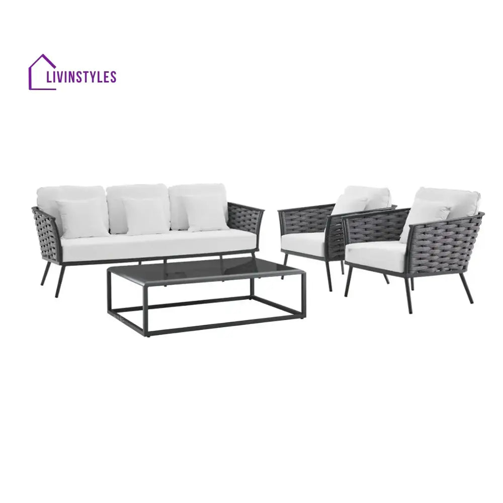 Tomoko 6-Piece Outdoor Rope Sofa Set (Grey & White) - Sofa Set
