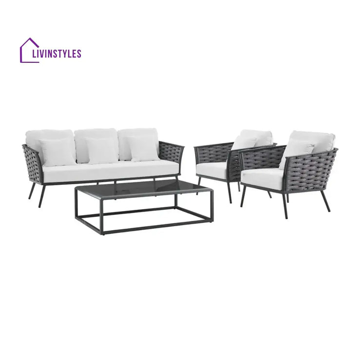 Tomoko 6-Piece Outdoor Rope Sofa Set (Grey & White) - Sofa Set