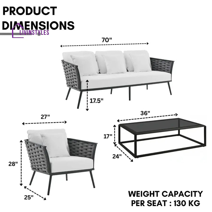 Tomoko 6-Piece Outdoor Rope Sofa Set (Grey & White) - Sofa Set