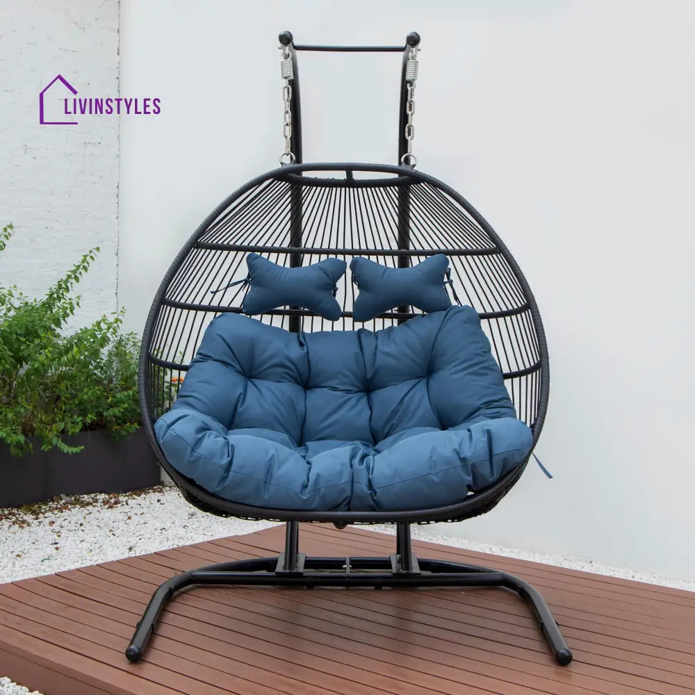 Tonia Double Seater Hanging Swing With Stand For Balcony Garden Swing (Black) Braided and Rope - Swings