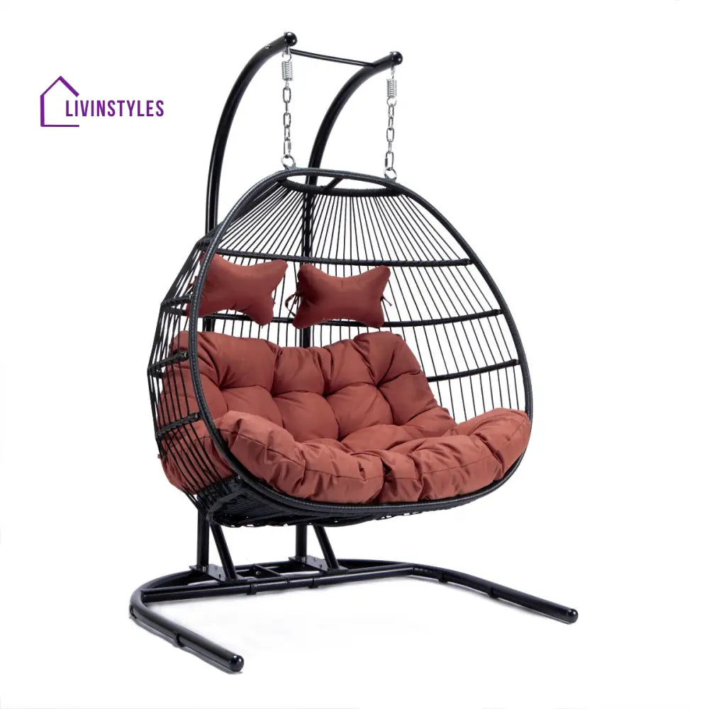 Tonia Double Seater Hanging Swing With Stand For Balcony Garden Swing (Black) Braided and Rope - Swings