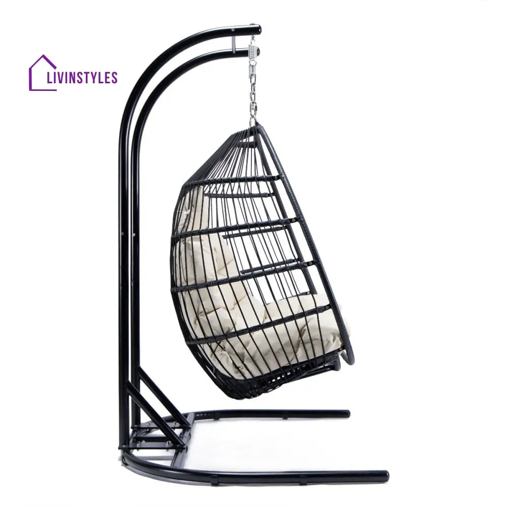 Tonia Double Seater Hanging Swing With Stand For Balcony Garden Swing (Black) Braided and Rope - Swings