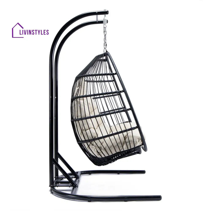 Tonia Double Seater Hanging Swing With Stand For Balcony Garden Swing (Black) Braided and Rope - Swings