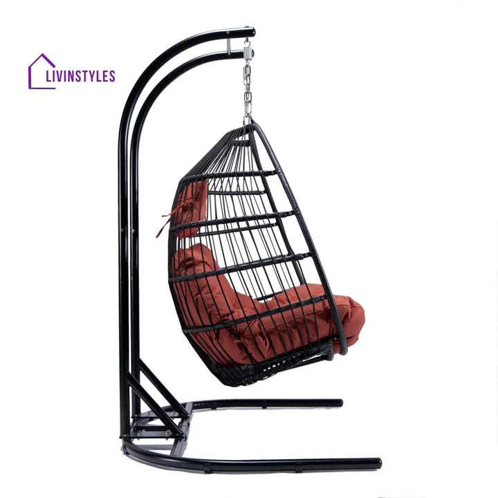 Tonia Double Seater Hanging Swing With Stand For Balcony Garden Swing (Black) Braided and Rope - Swings