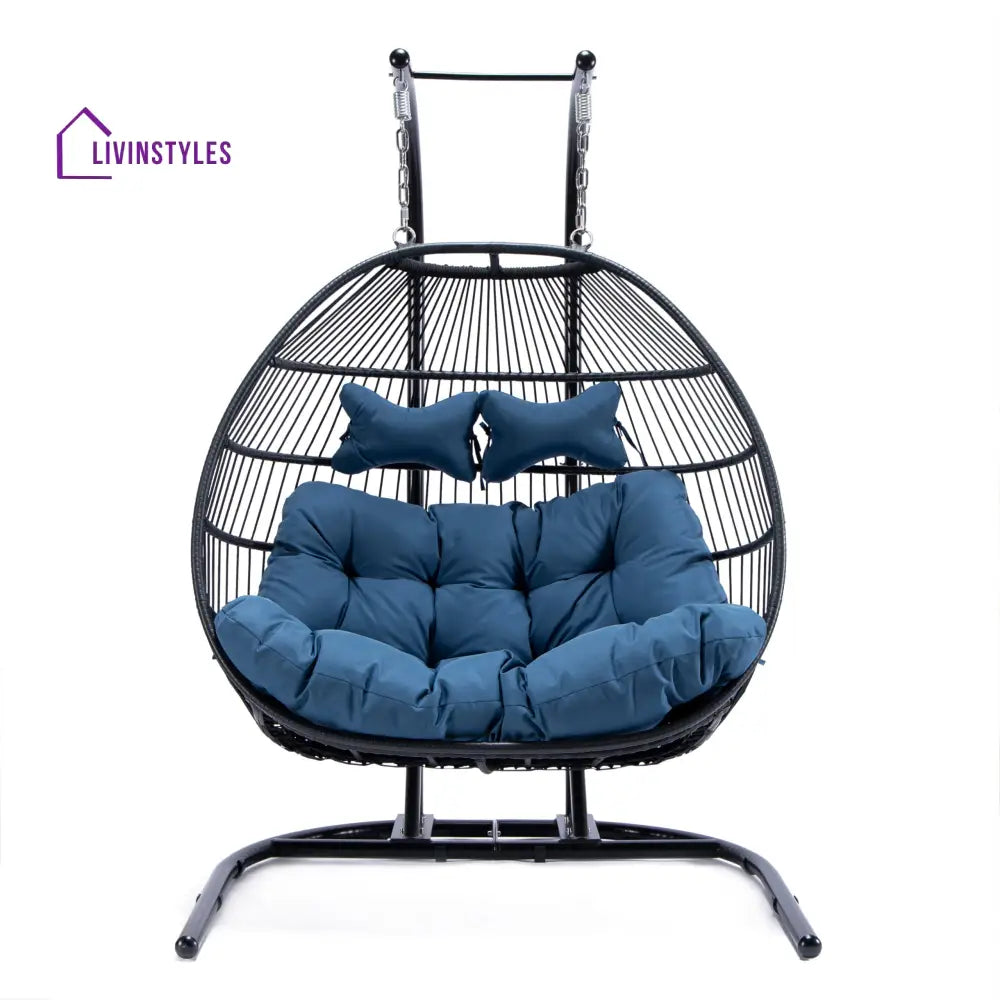 Tonia Double Seater Hanging Swing With Stand For Balcony Garden Swing (Black) Braided and Rope - Swings