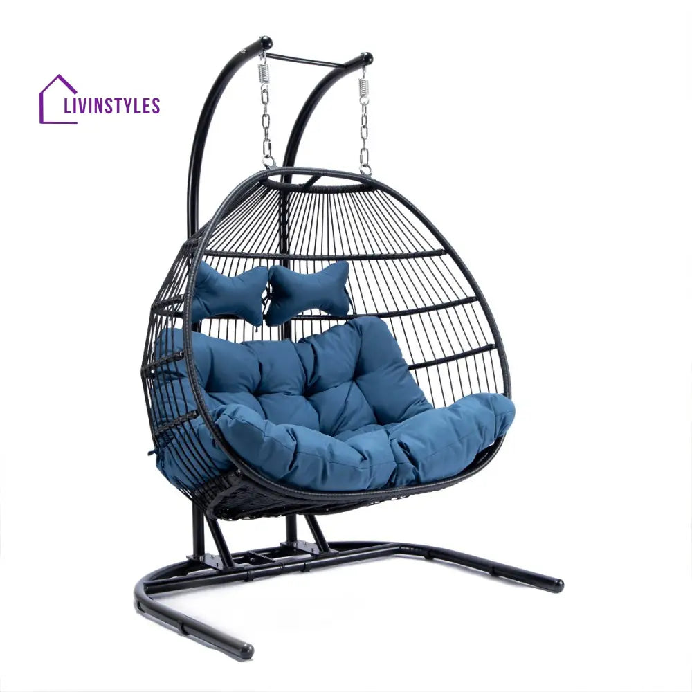 Tonia Double Seater Hanging Swing With Stand For Balcony Garden Swing (Black) Braided and Rope - Swings