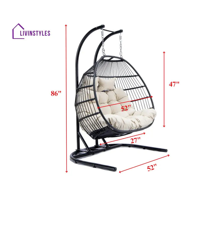 Tonia Double Seater Hanging Swing With Stand For Balcony Garden Swing (Black) Braided and Rope - Swings