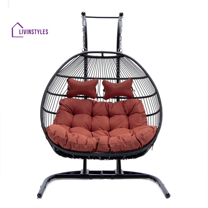 Tonia Double Seater Hanging Swing With Stand For Balcony Garden Swing (Black) Braided and Rope - Swings