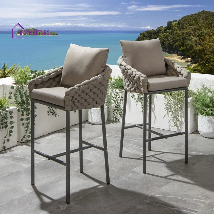 Tonic Outdoor Patio Bar Chair 2 Chairs For Balcony Braided & Rope - Bar Sets
