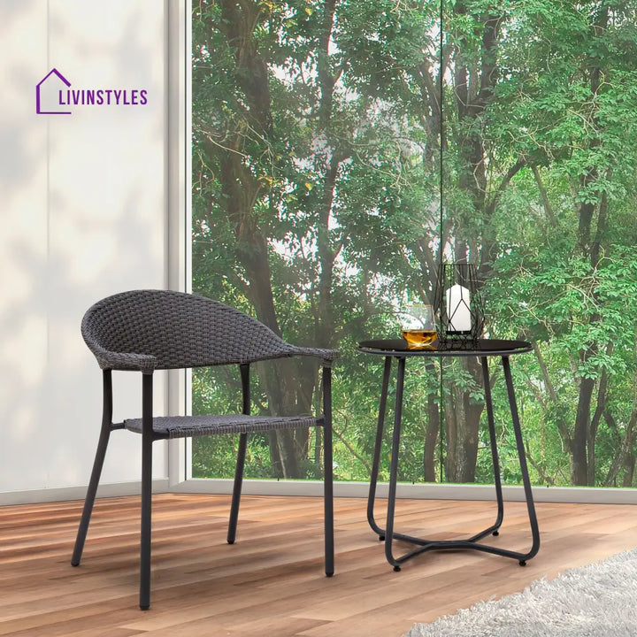 Topia Outdoor Patio Seating Set 2 Chairs and 1 Table Set (Dark Grey) - Coffee Table Sets