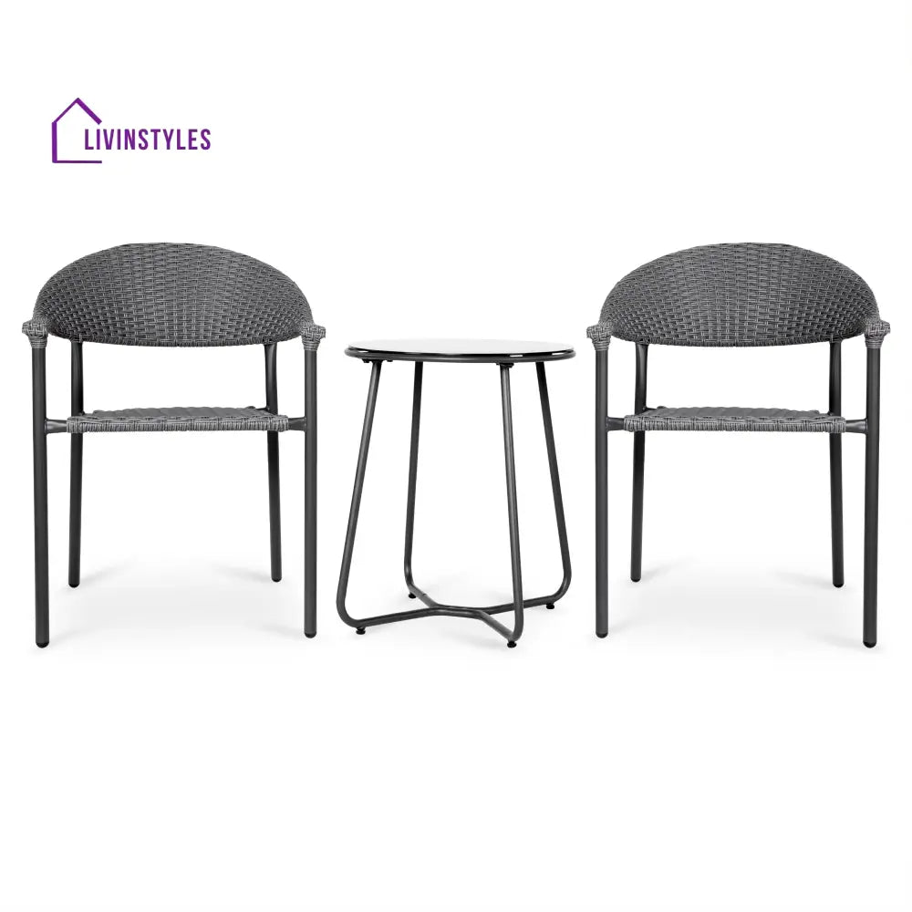 Topia Outdoor Patio Seating Set 2 Chairs and 1 Table Set (Dark Grey) - Coffee Table Sets