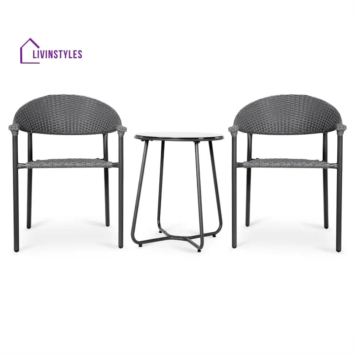 Topia Outdoor Patio Seating Set 2 Chairs and 1 Table Set (Dark Grey) - Coffee Table Sets