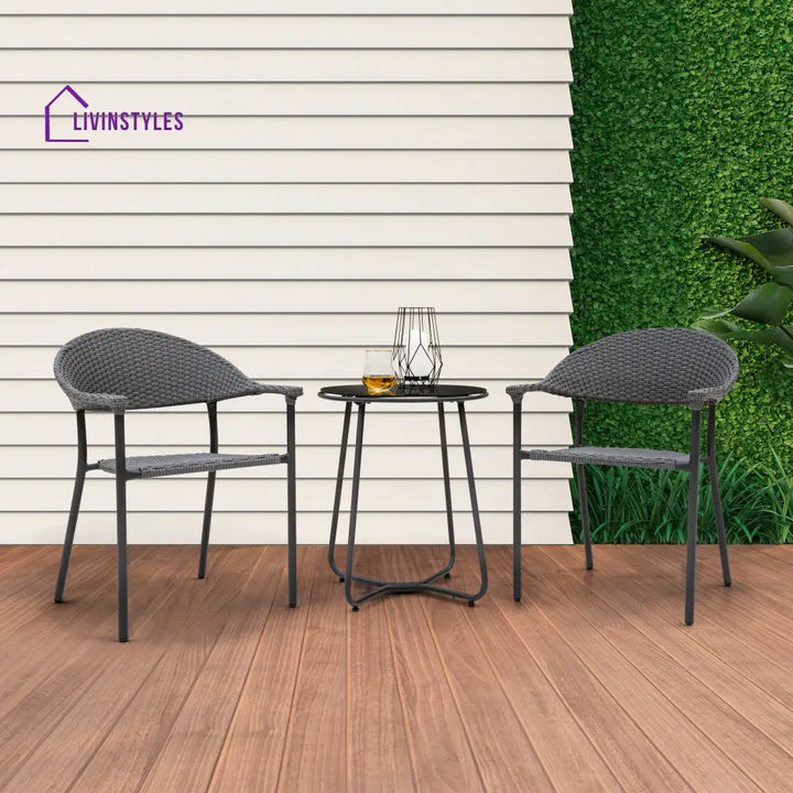 Topia Outdoor Patio Seating Set 2 Chairs and 1 Table Set (Dark Grey) - Coffee Table Sets