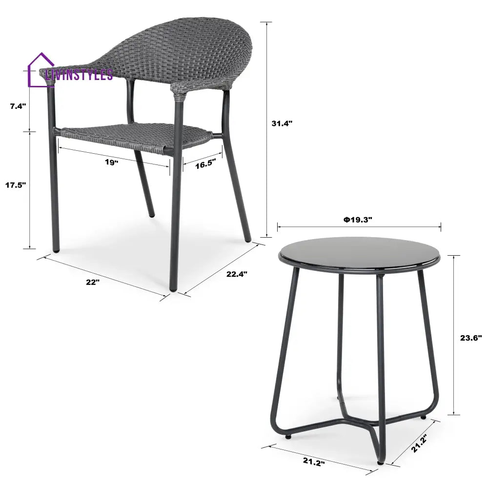 Topia Outdoor Patio Seating Set 2 Chairs and 1 Table Set (Dark Grey) - Coffee Table Sets