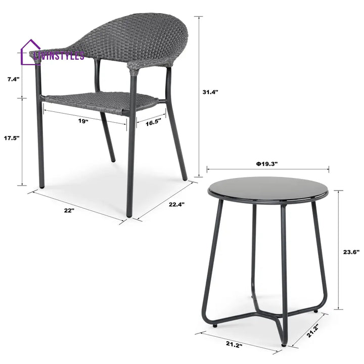 Topia Outdoor Patio Seating Set 2 Chairs and 1 Table Set (Dark Grey) - Coffee Table Sets