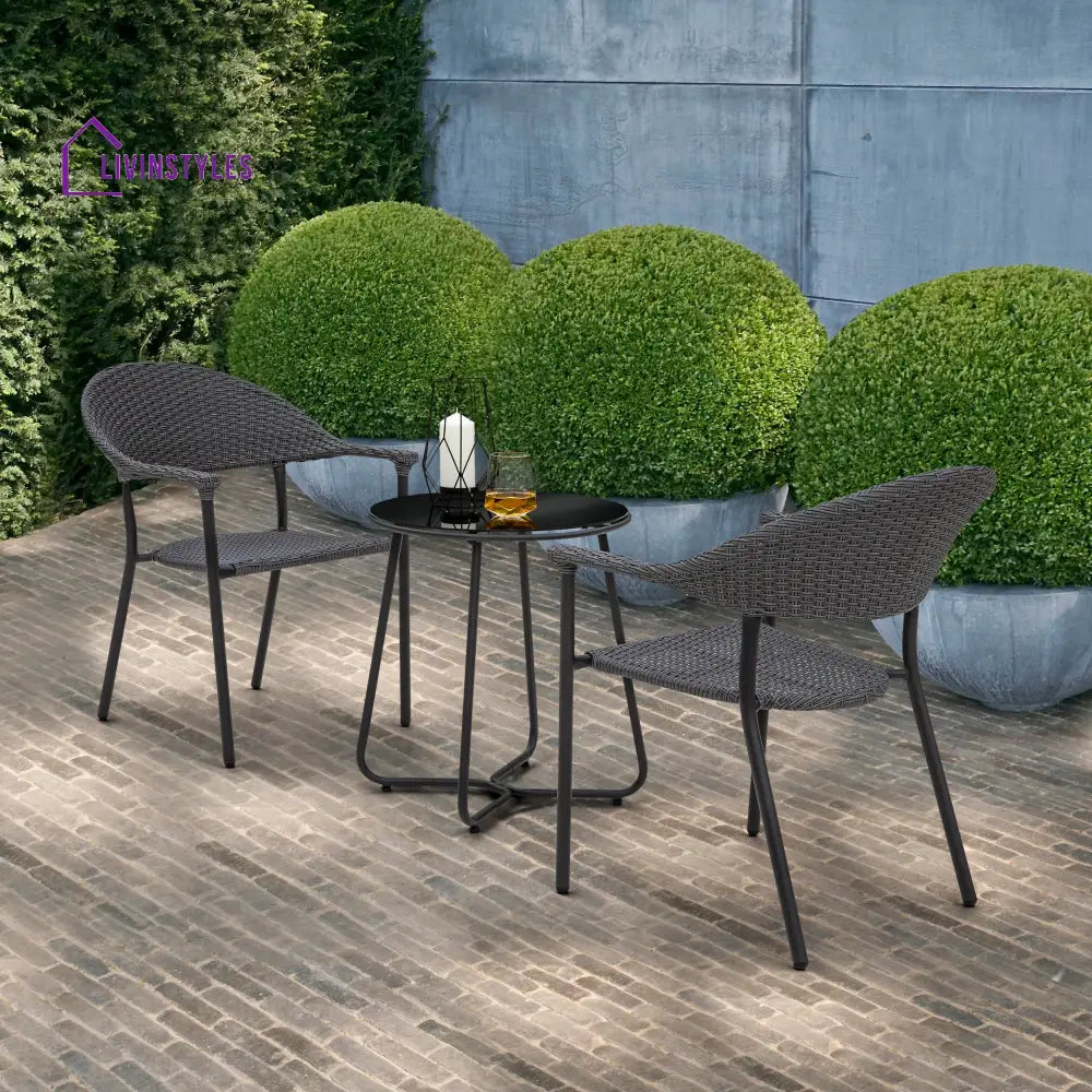 Topia Outdoor Patio Seating Set 2 Chairs and 1 Table Set (Dark Grey) - Coffee Table Sets