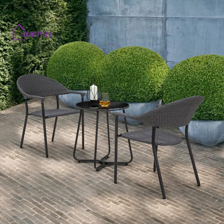 Topia Outdoor Patio Seating Set 2 Chairs and 1 Table Set (Dark Grey) - Coffee Table Sets