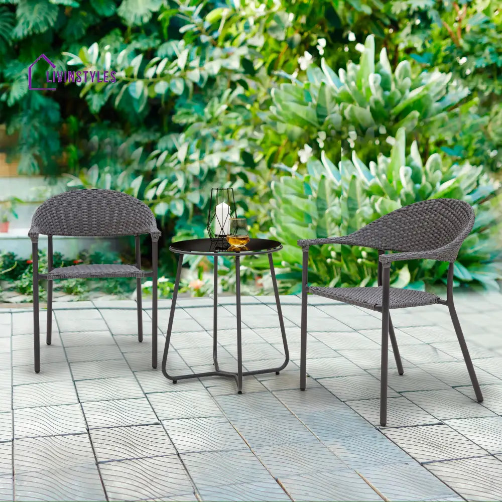 Topia Outdoor Patio Seating Set 2 Chairs and 1 Table Set (Dark Grey) - Coffee Table Sets