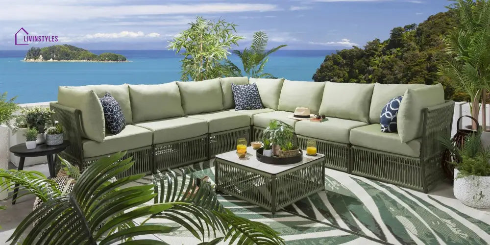 Torrez Outdoor Sofa Set 7 Seater 1 Center Table Set (Green) Braided & Rope - Sofa Sets