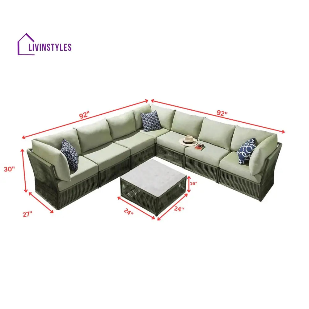 Torrez Outdoor Sofa Set 7 Seater 1 Center Table Set (Green) Braided & Rope - Sofa Sets