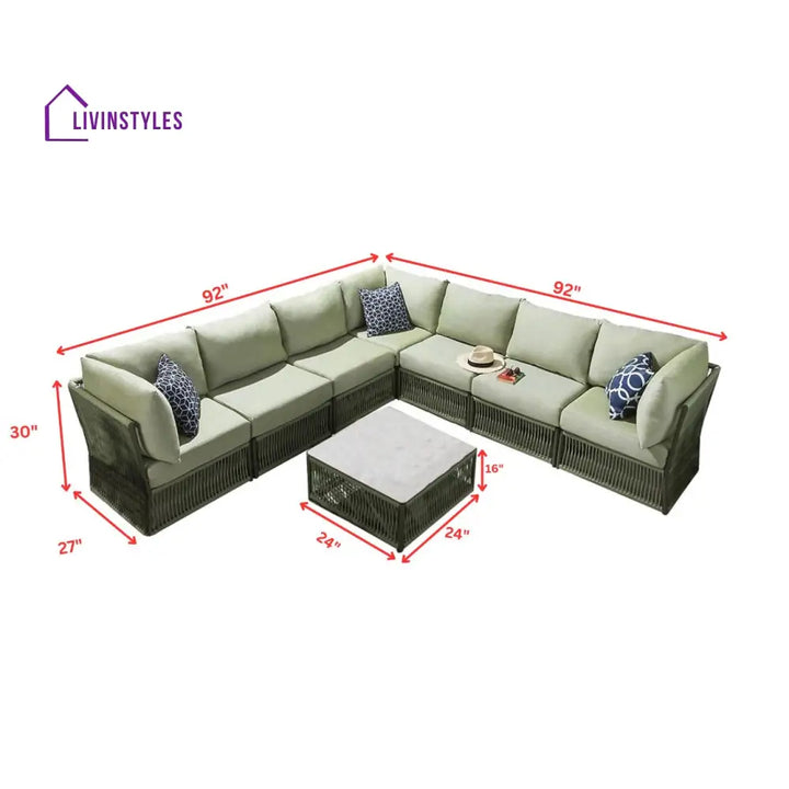 Torrez Outdoor Sofa Set 7 Seater 1 Center Table Set (Green) Braided & Rope - Sofa Sets