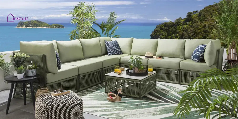 Torrez Outdoor Sofa Set 7 Seater 1 Center Table Set (Green) Braided & Rope - Sofa Sets