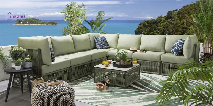 Torrez Outdoor Sofa Set 7 Seater 1 Center Table Set (Green) Braided & Rope - Sofa Sets