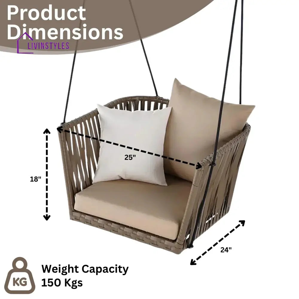Traditional Porch Outdoor Rattan Garden Swing Chair with Beige Cushion - Swing