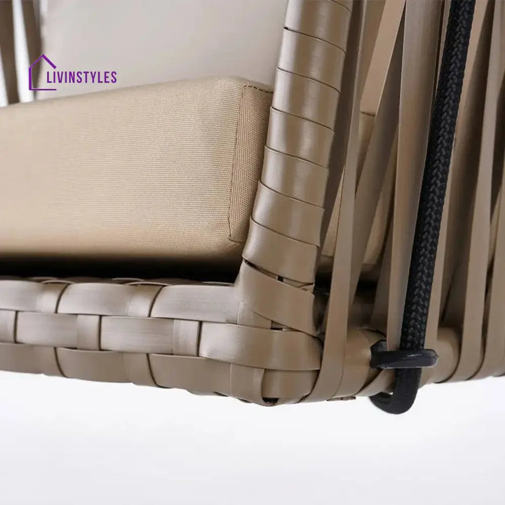 Traditional Porch Outdoor Rattan Garden Swing Chair with Beige Cushion - Swing