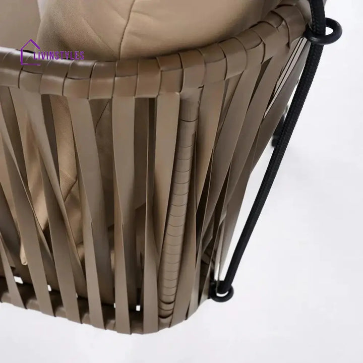 Traditional Porch Outdoor Rattan Garden Swing Chair with Beige Cushion - Swing