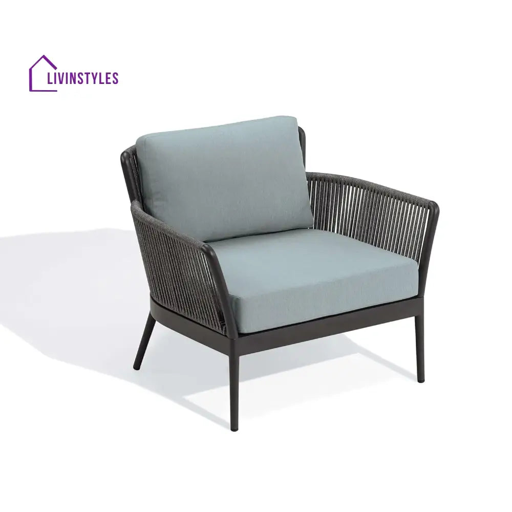 Trecla Outdoor Garden Balcony Sofa Set 2 Seater 2 Single Seater 1 Center Table Set (Dark Grey) Braided and Rope - Sofa