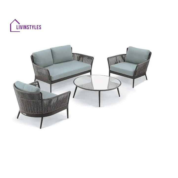 Trecla Outdoor Garden Balcony Sofa Set 2 Seater 2 Single Seater 1 Center Table Set (Dark Grey) Braided and Rope - Sofa