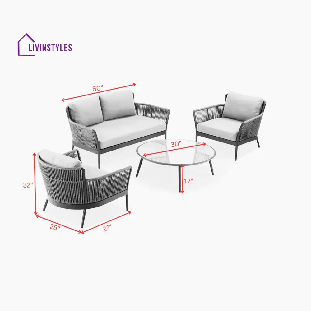 Trecla Outdoor Garden Balcony Sofa Set 2 Seater 2 Single Seater 1 Center Table Set (Dark Grey) Braided and Rope - Sofa
