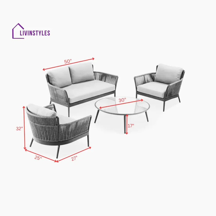 Trecla Outdoor Garden Balcony Sofa Set 2 Seater 2 Single Seater 1 Center Table Set (Dark Grey) Braided and Rope - Sofa